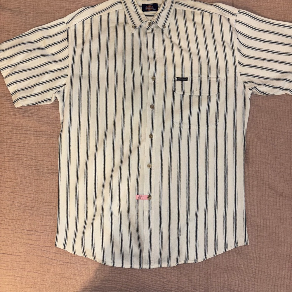 Dickies Men's White and Black Striped Button Down Shirt